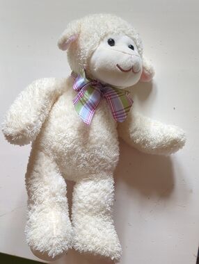 Melissa & Doug Cream Plush Lamb with Pastel Plaid Bow